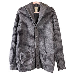 L.L. BEAN Grey Wool Cardigan Sweater Grandpa Boyfriend Vintage Academia Medium